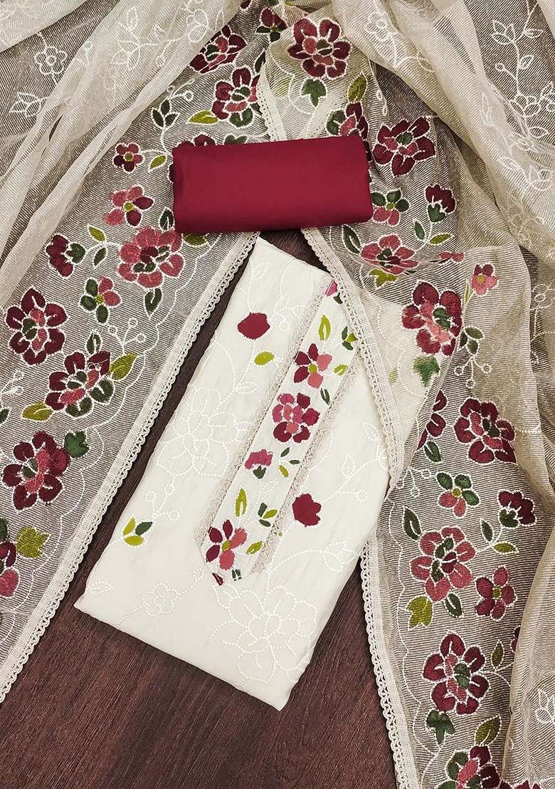 White Embroidered Poly Blend Kurta Set - Indya