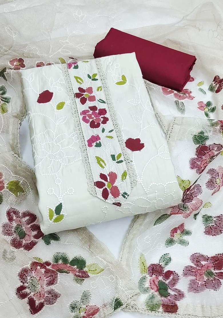 White Embroidered Poly Blend Kurta Set - Indya