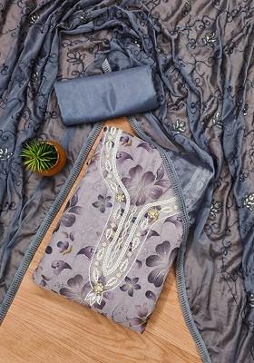 Grey Embellished Organza Kurta Set