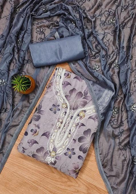 Grey Embellished Organza Kurta Set