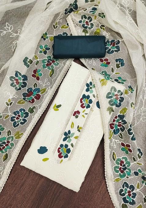 White Embroidered Poly Blend Kurta Set