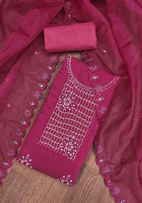 Pink Embellished Poly Blend Kurta Set
