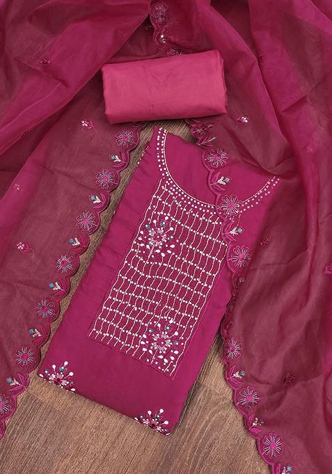 Pink Embellished Poly Blend Kurta Set