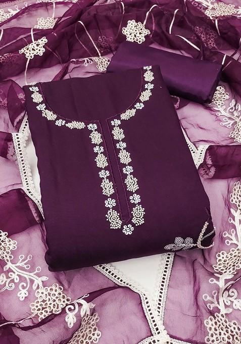 Violet Embellished Poly Blend Kurta Set
