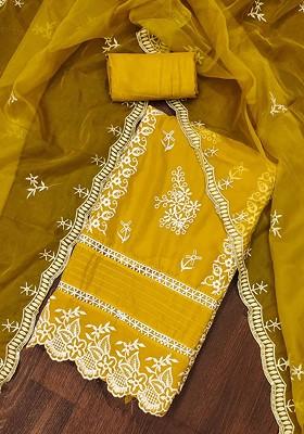 Yellow Embroidered Organza Kurta Set