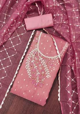 Pink Embellished Poly Blend Kurta Set