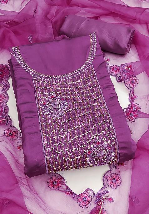 Purple Embellished Poly Blend Kurta Set