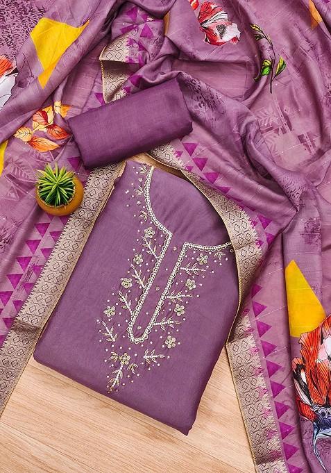 Lavender Embellished Poly Blend Kurta Set