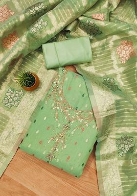Lime Green Embellished Poly Blend Kurta Set