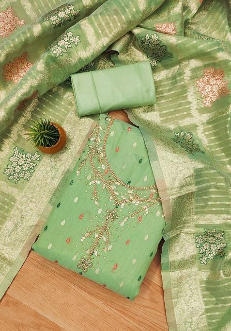 Lime Green Embellished Poly Blend Kurta Set