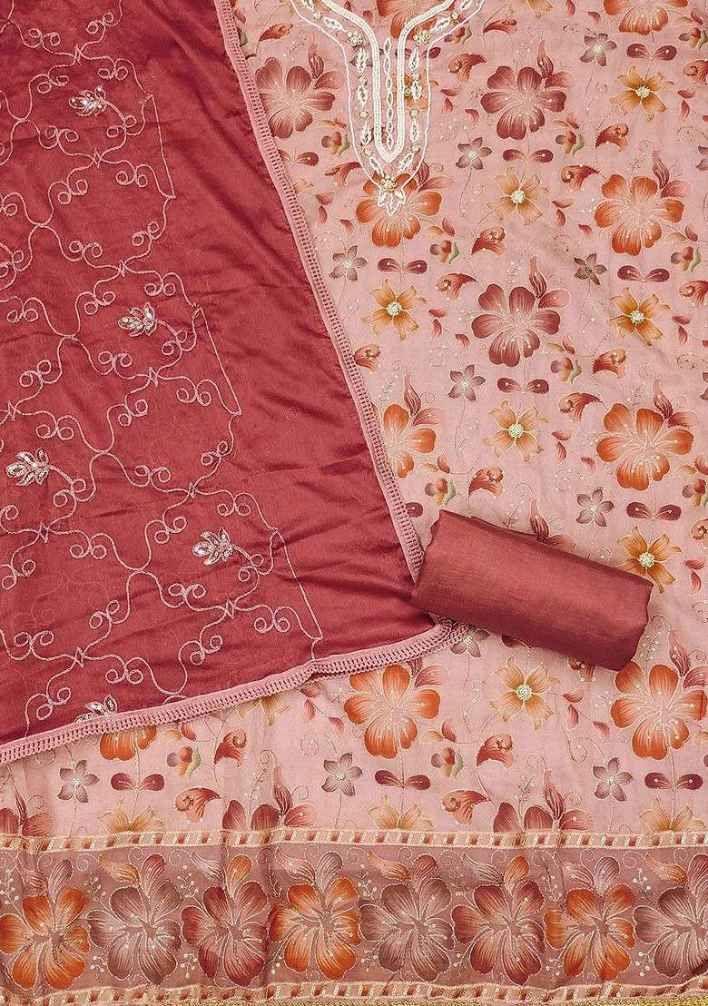 Pink Embroidered Organza Straight Kurta Set - Indya