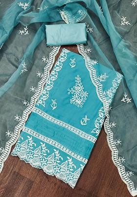 Turquoise Blue Embellished Organza Kurta Set
