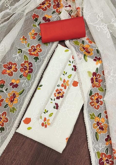 White Embroidered Poly Blend Kurta Set