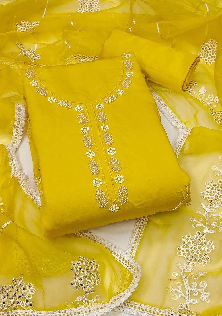 Lime Green Embroidered Poly Straight Kurta Set - Indya