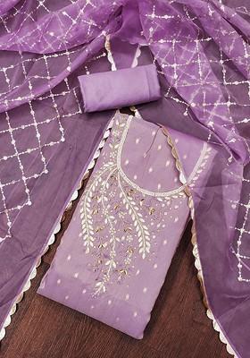 Lavender Embellished Poly Blend Kurta Set