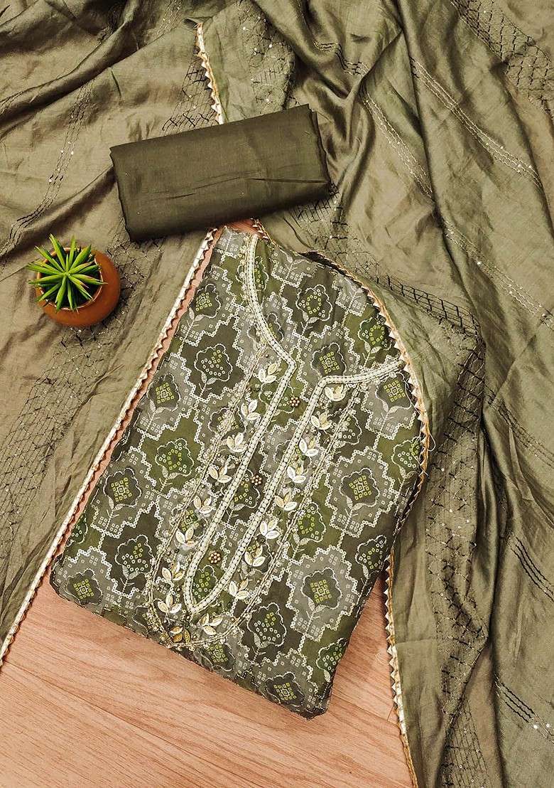 Green Embroidered Organza Straight Kurta Set - Indya