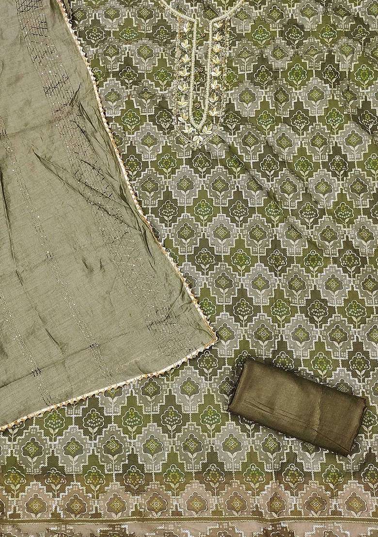 Green Embroidered Organza Straight Kurta Set - Indya