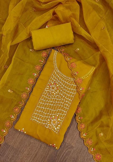Mustard Embellished Poly Blend Kurta Set