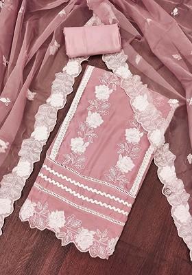 Pink Embellished Organza Kurta Set