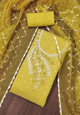 Yellow Embellished Poly Blend Kurta Set