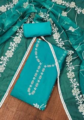 Blue Embellished Cotton Kurta Set