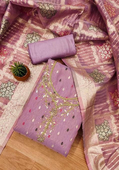 Lavender Embellished Poly Blend Kurta Set