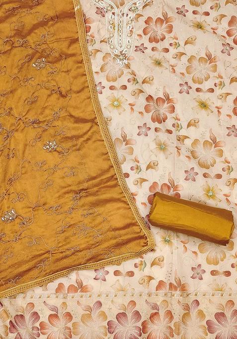 Beige Embellished Organza Kurta Set