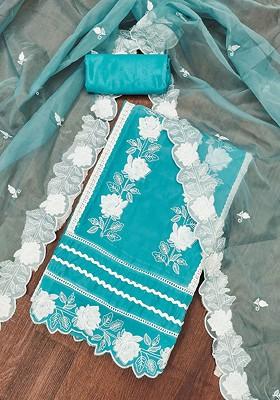 Turquoise Blue Embellished Organza Kurta Set