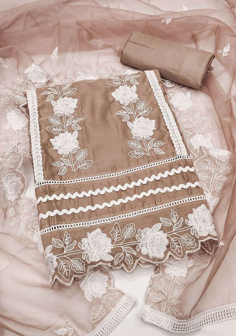 Grey Embroidered Organza Straight Kurta Set - Indya