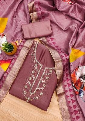 Purple Embellished Poly Blend Kurta Set