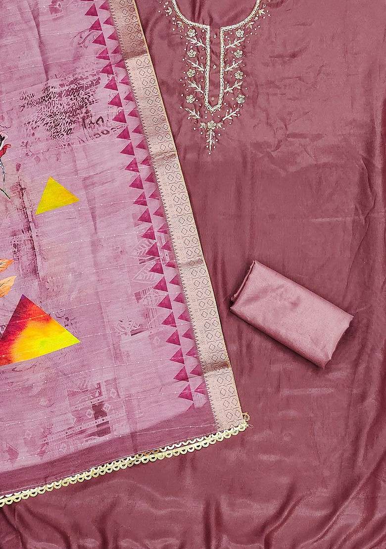 Purple Embellished Poly Blend Kurta Set - Indya