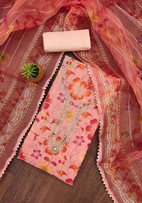 Peach Embroidered Organza Straight Kurta Set