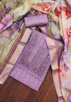 Lavender Embellished Poly Blend Kurta Set