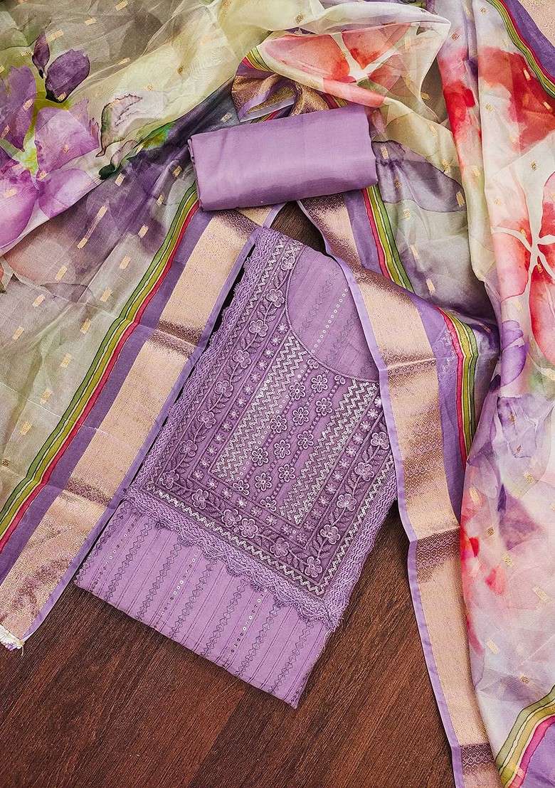 Lavender Embellished Poly Blend Kurta Set - Indya