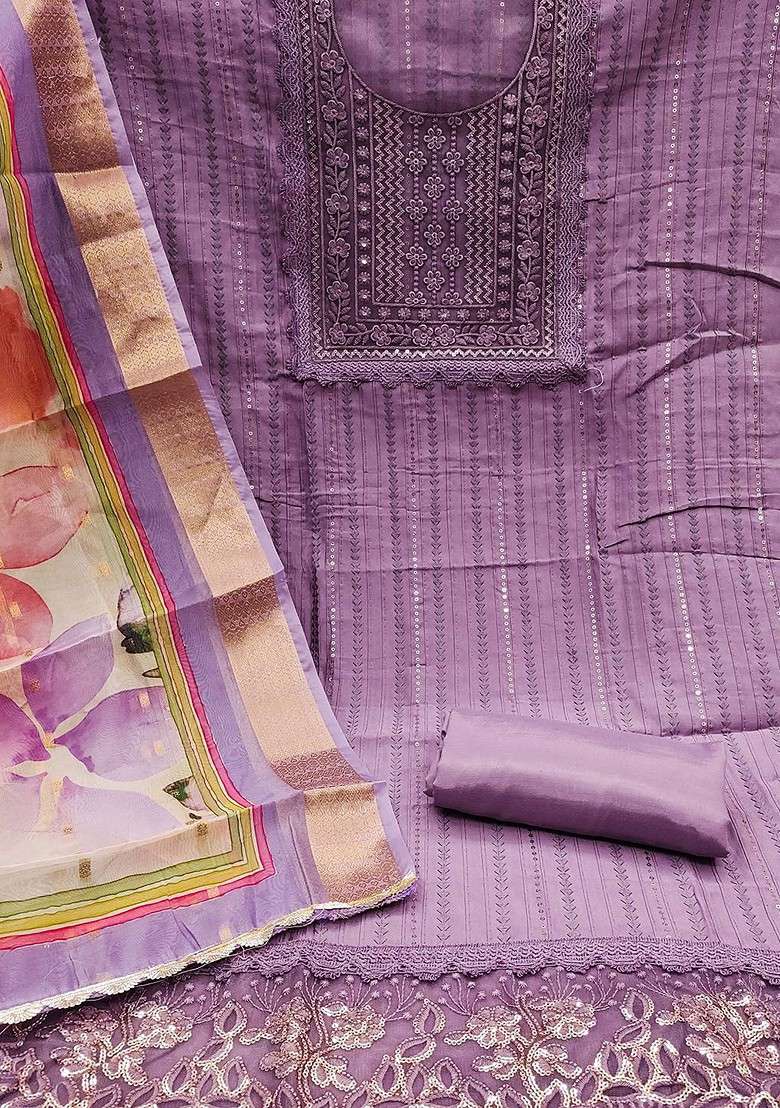 Lavender Embellished Poly Blend Kurta Set - Indya