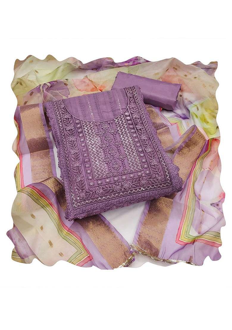 Lavender Embellished Poly Blend Kurta Set - Indya