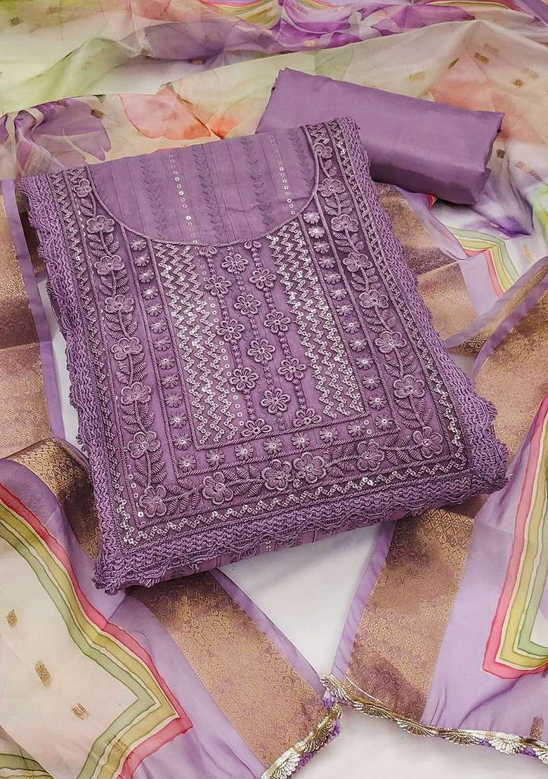 Lavender Embellished Poly Blend Kurta Set - Indya