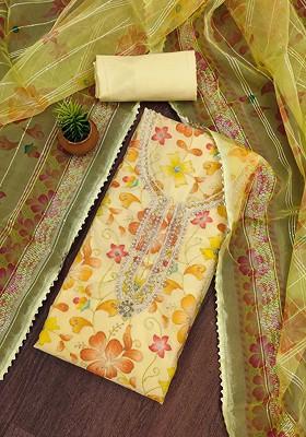 Yellow Embroidered Organza Kurta Set