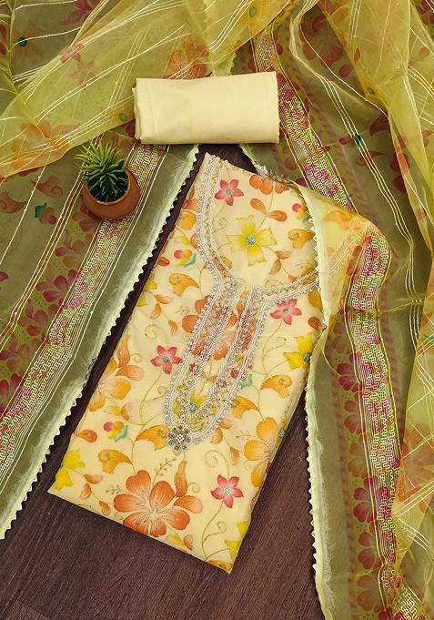 Yellow Embroidered Organza Kurta Set