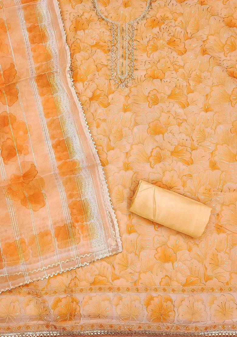Orange Embellished Organza Kurta Set - Indya