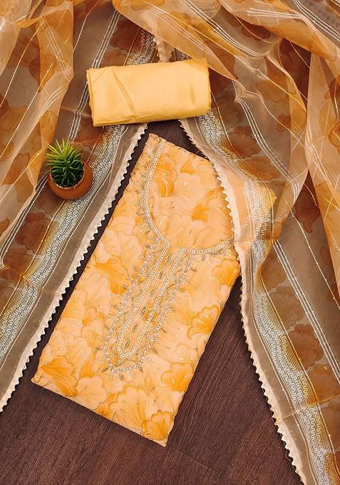 Orange Embellished Organza Kurta Set