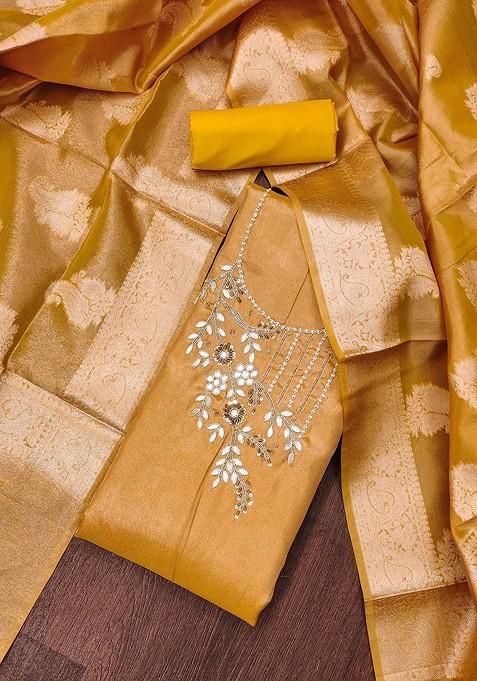 Yellow Embellished Poly Blend Kurta Set