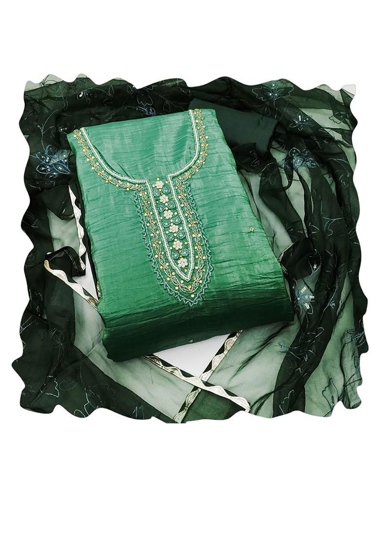 Green Embellished Poly Blend Kurta Set - Indya