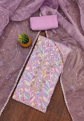 Lavender Embellished Poly Blend Kurta Set