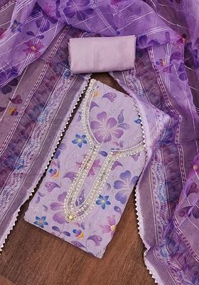 Purple Embellished Organza Kurta Set