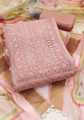 Peach Embroidered Poly Blend Kurta Set