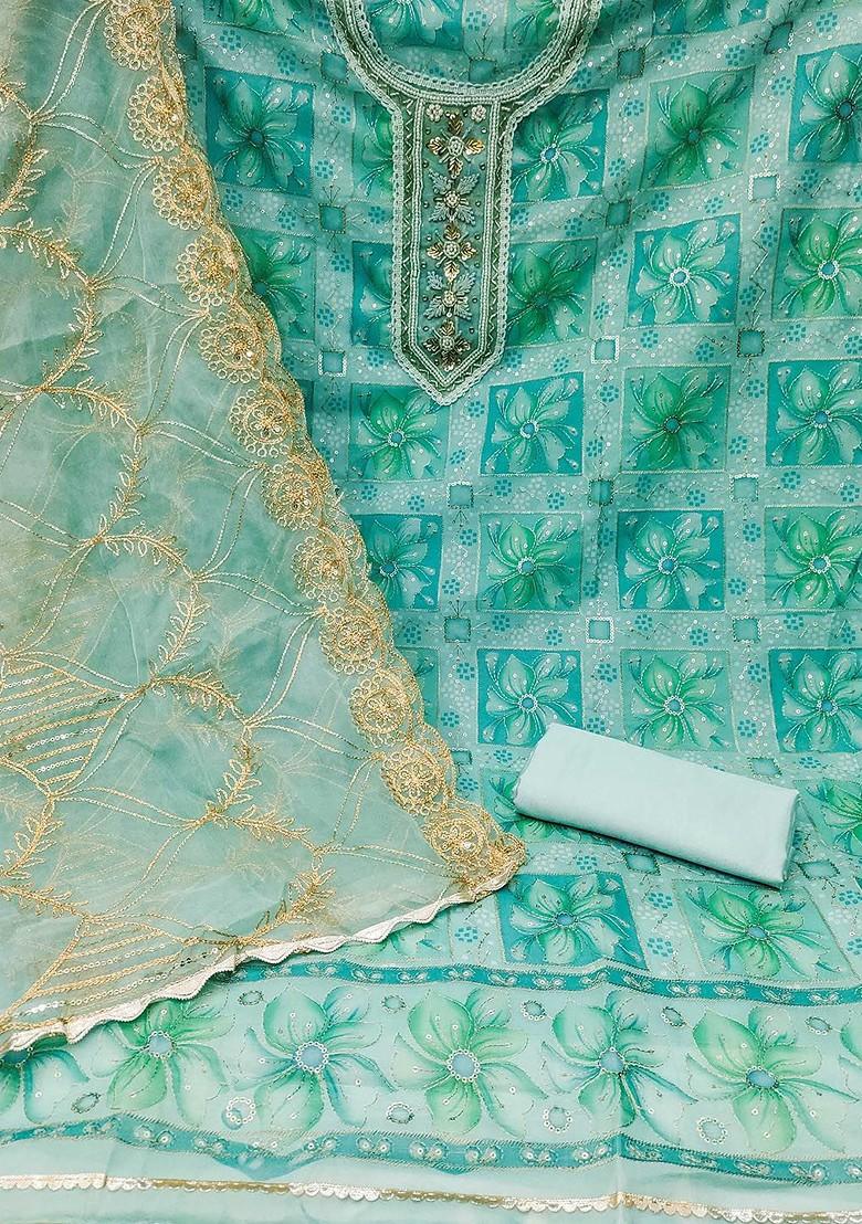 Sea Green Embellished Organza Kurta Set