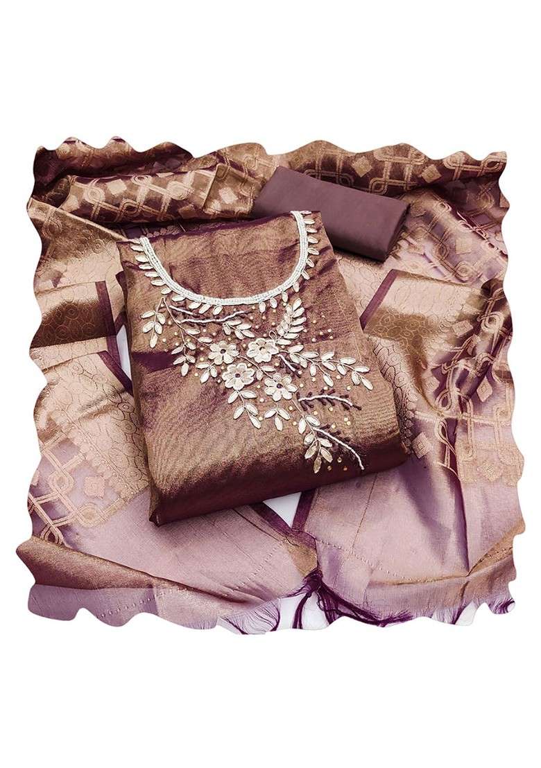 Purple Embellished Poly Blend Kurta Set - Indya