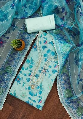 Blue Embellished Organza Kurta Set