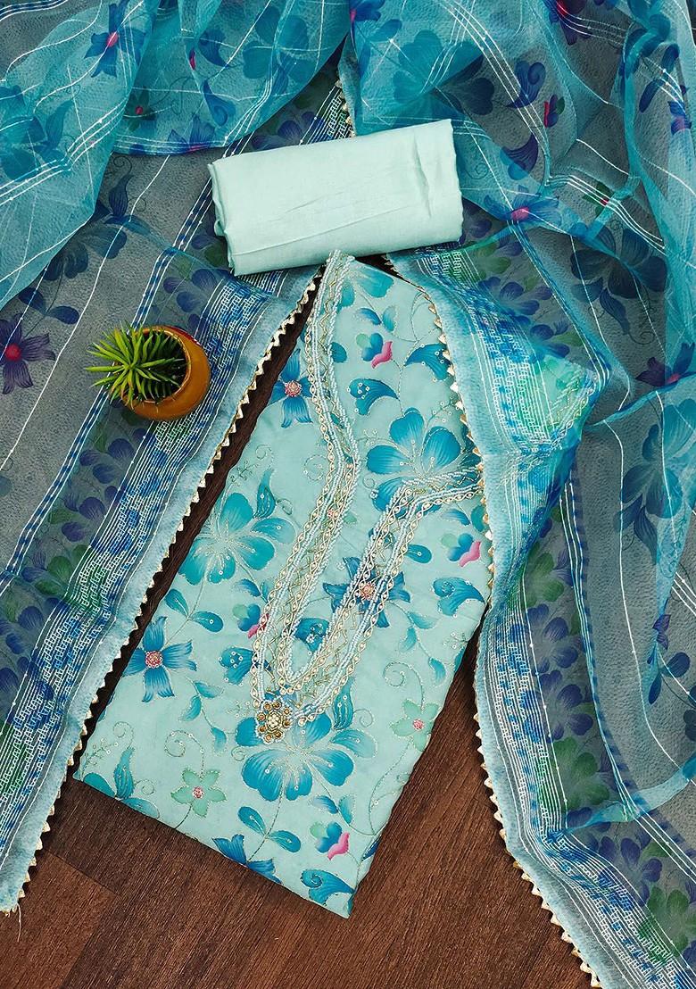 Blue Embellished Organza Kurta Set - Indya